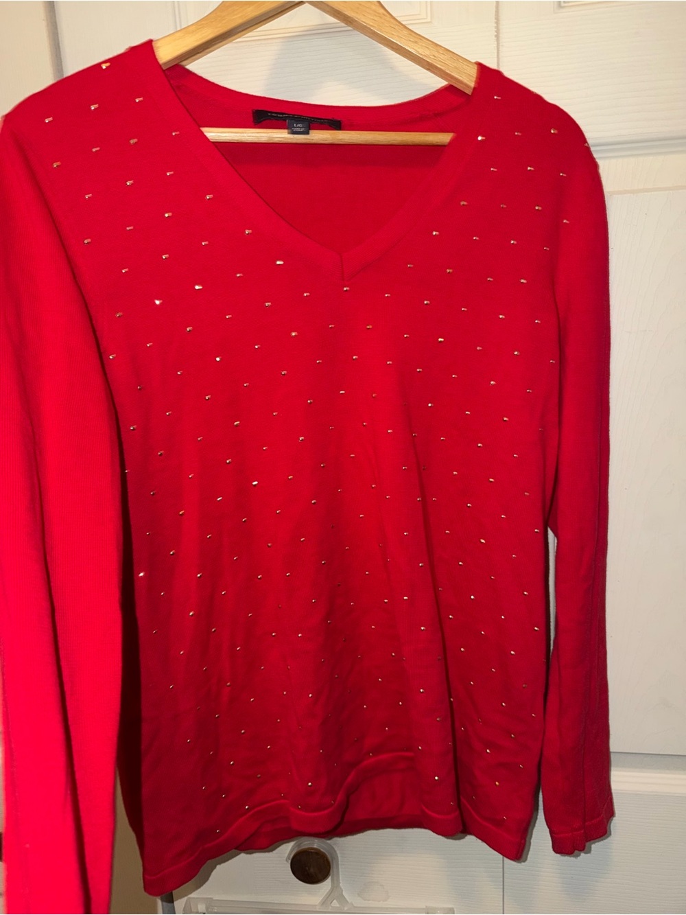 Tommy Hilfiger Red V-Neck Long Sleeve Top with Stud Accents